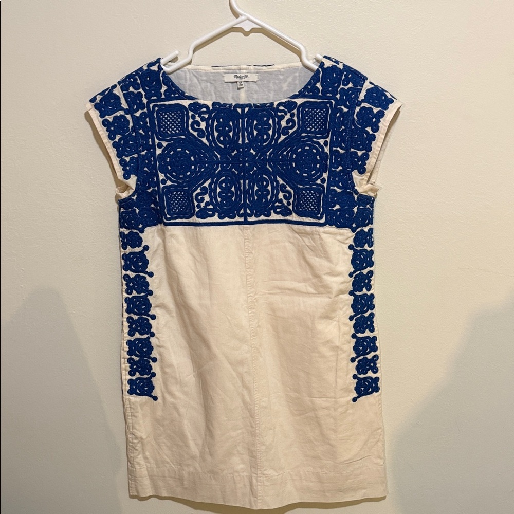 Madewell Ivory Top with Navy Embroidery